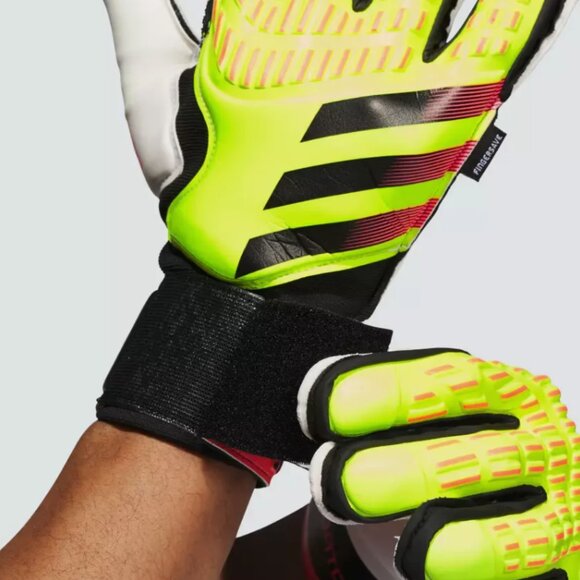 adidas Soccer Predator Match Fingersave Goalkeeper Goalie Gloves Yellow Red 12 - Picture 3 of 6